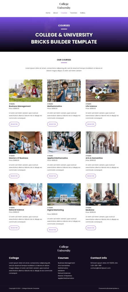 Courses – College Website Template